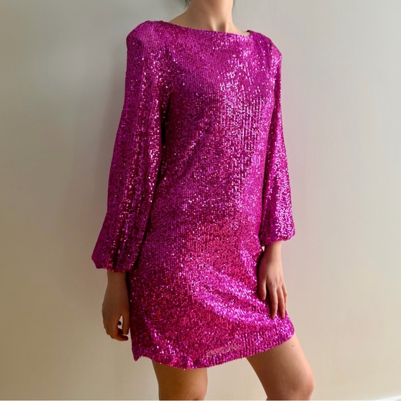 Betsey Johnson Dresses & Skirts - NWT BETSEY JOHNSON DOLOREAN MINI Pink Sequin Dress - S